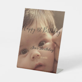 Happy 1st birthday name photo date stylish calligr sockelschild