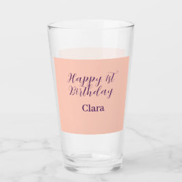 Happy 1st birthday orange purple boho retro name glas