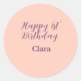 Happy 1st birthday orange purple boho retro name runder aufkleber