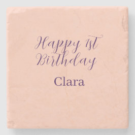 Happy 1st birthday orange purple boho retro name steinuntersetzer