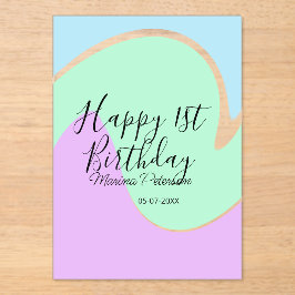 Happy 1st birthday pink green blue acrylic pour  acryleinladungen