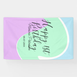 Happy 1st birthday pink green blue acrylic pour  banner