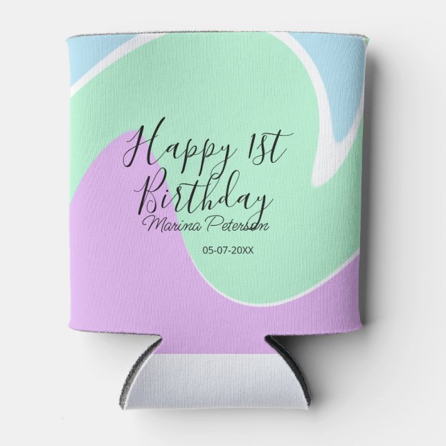 Happy 1st birthday pink green blue acrylic pour  dosenkühler (Vorderseite)