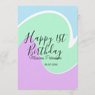 Happy 1st birthday pink green blue acrylic pour  einladung