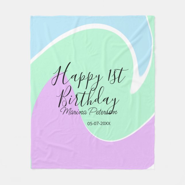 Happy 1st birthday pink green blue acrylic pour  fleecedecke (Vorderseite)