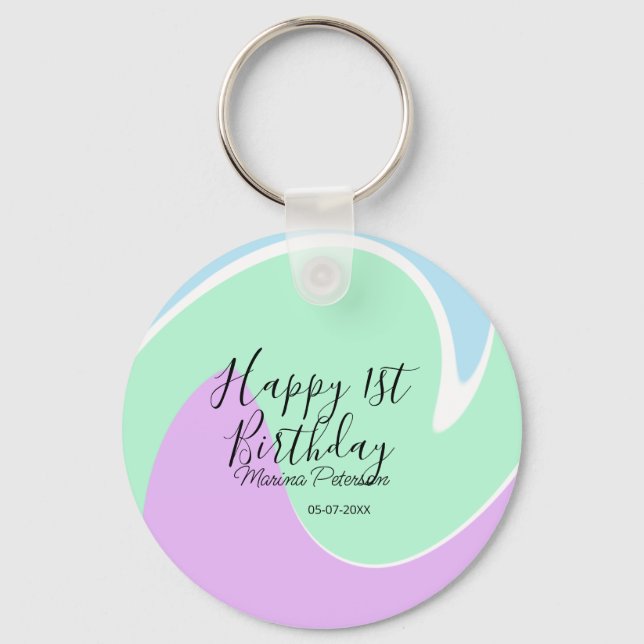 Happy 1st birthday pink green blue acrylic pour  schlüsselanhänger (Vorderseite)