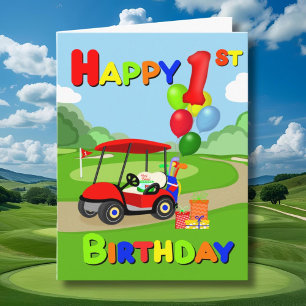 Happy 1st Birthday Red Boys Golf Card Karte