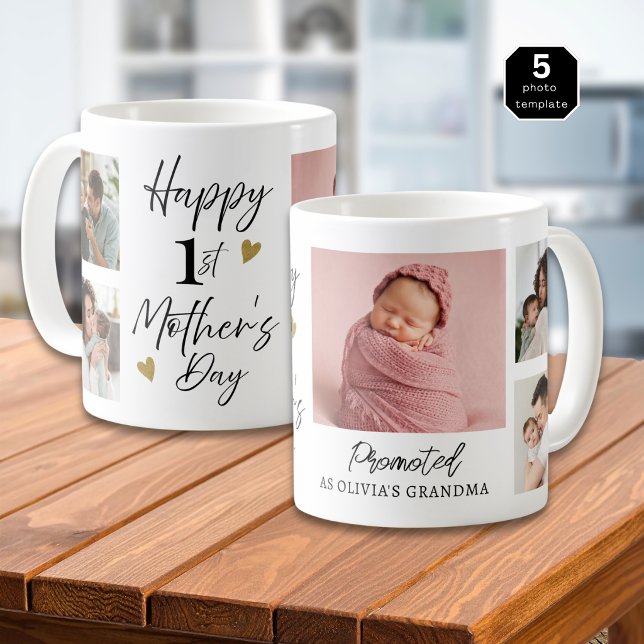 Happy 1st Mothers Day As Grandma 5 Photo Collage  Kaffeetasse (Von Creator hochgeladen)