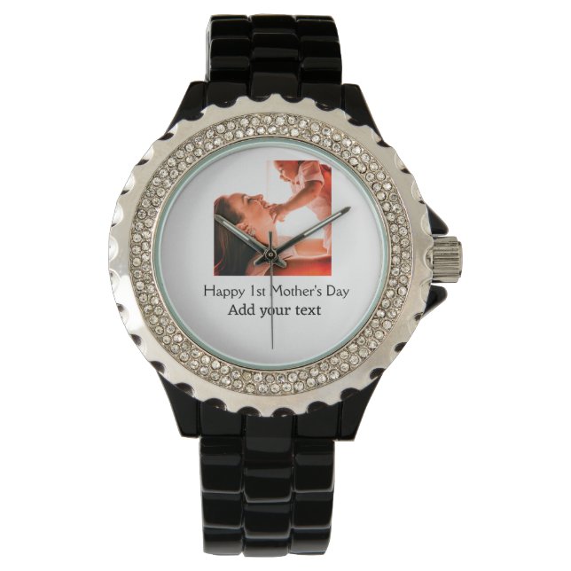 Happy 1st Mother's Day Beste Mutter je Foto-Name h Armbanduhr (Vorderseite)
