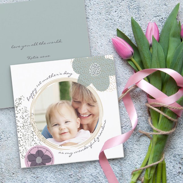 Happy 1st Mothers Day Oma Moderne Blume Foto (Von Creator hochgeladen)