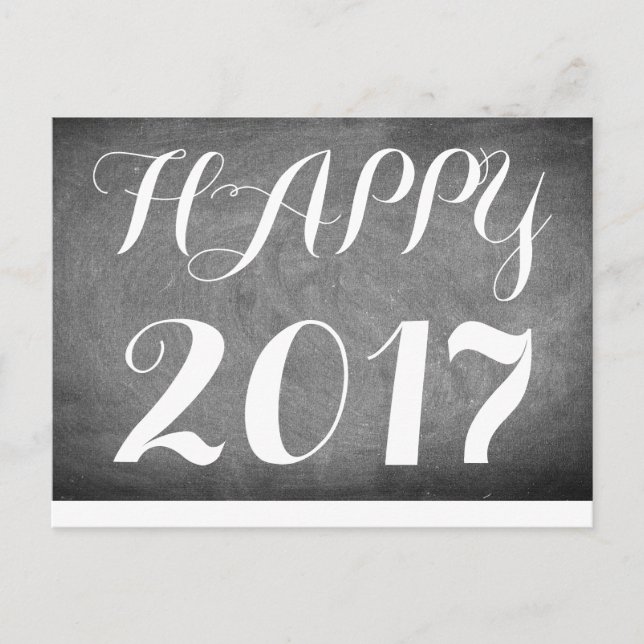 Happy 2017 Handwriting Typografie Schwarz-weiß Postkarte (Vorderseite)