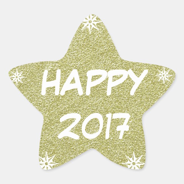 Happy 2017, Happy New Year Gold Glitzer Sticker (Vorderseite)
