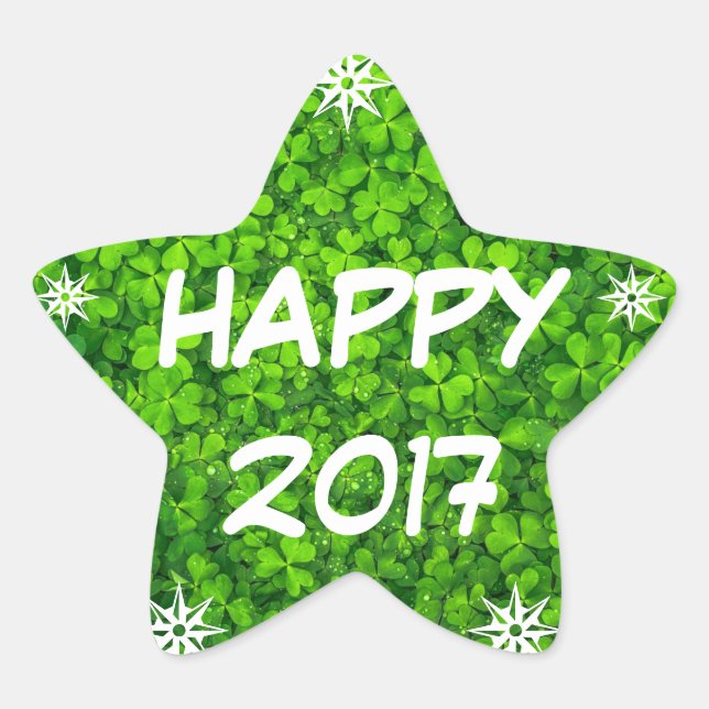 Happy 2017, Happy New Year Kleeblatt Star Sticker (Vorderseite)
