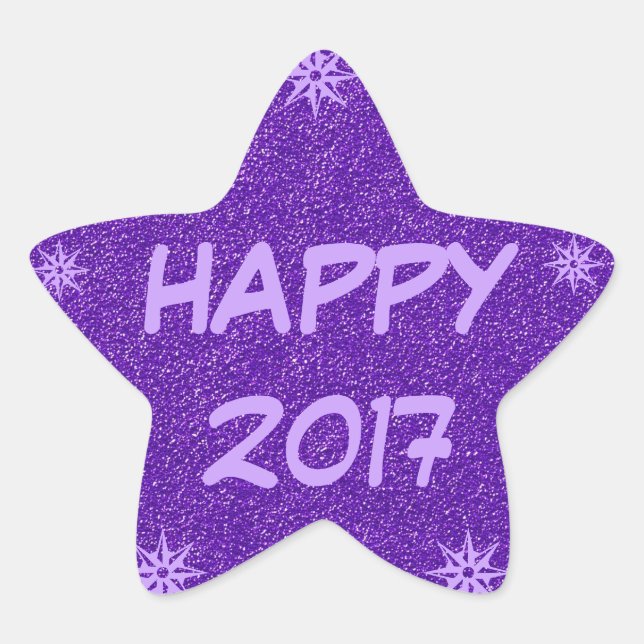 Happy 2017, Happy New Year Lila Glitzer Sticker (Vorderseite)