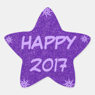 Happy 2017, Happy New Year Lila Glitzer Sticker