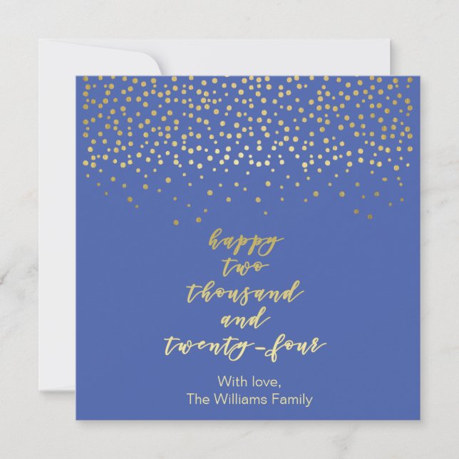 Happy 2024 - Blue & Imitate Gold Script & Confetti (Vorderseite)