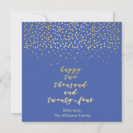 Happy 2024 - Blue & Imitate Gold Script & Confetti