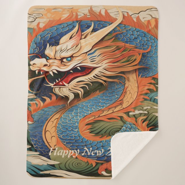 Happy 2024 Dragon Year Sherpadecke (Vorderseite)