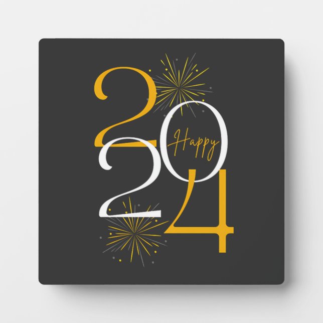 Happy 2024 - T - Shirt des neuen Jahres Fotoplatte (Vorderseite)