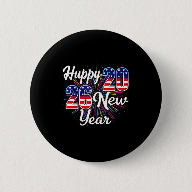 Happy 2026 New Year Patriotic Fireworks Design Par Button (Vorderseite)