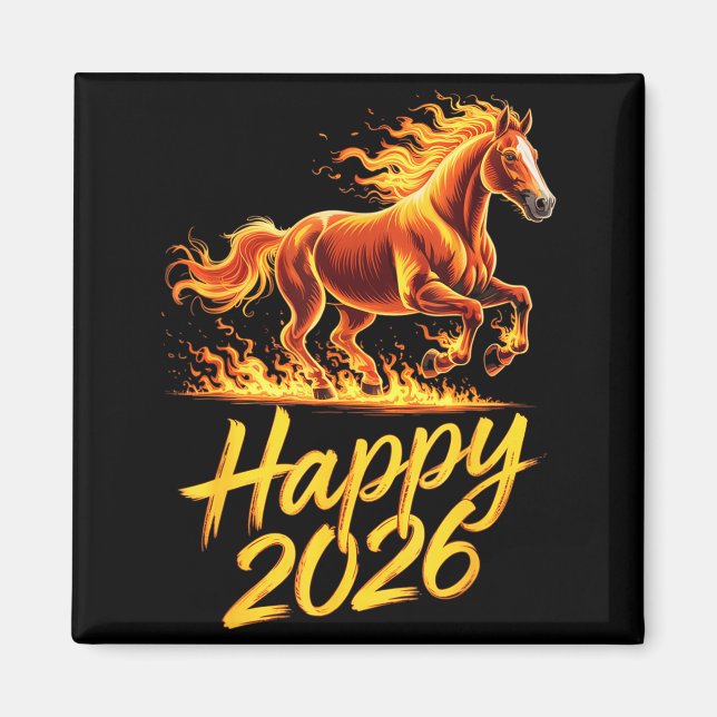 Happy 2026 Year Of The Horse Chinese Zodiac New Ye Magnet (Vorne)
