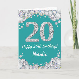 Happy 20. Geburtstag Aquamarine und Silver Glitzer Karte