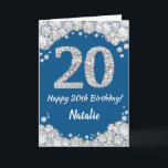 Happy 20. Geburtstag Blue and Silver Glitzer Card Karte<br><div class="desc">Glückliche 20. Geburtstag Blue und Silver Glitzer Card mit personalisiertem Namen. Für weitere Anpassungen klicken Sie bitte auf die Schaltfläche "Anpassen" und verwenden Sie unser Designwerkzeug,  um diese Vorlage zu ändern.</div>