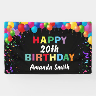 Happy 20. Geburtstag farbenfrohe Balloons Confetti Banner