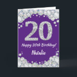 Happy 20. Geburtstag Lila und Silver Glitzer Card Karte<br><div class="desc">Glückliche 20. Geburtstag Lila und Silver Glitzer Card mit personalisiertem Namen. Für weitere Anpassungen klicken Sie bitte auf die Schaltfläche "Anpassen" und verwenden Sie unser Designwerkzeug,  um diese Vorlage zu ändern.</div>