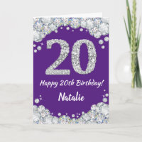 Happy 20. Geburtstag Lila und Silver Glitzer Card