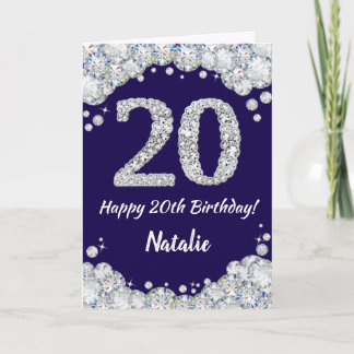 Happy 20. Geburtstag Navy Blue und Silver Glitzer Karte