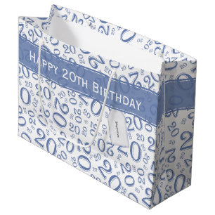 Happy 20. Geburtstag Nummer Muster Blau und Weiß Große Geschenktüte