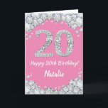 Happy 20. Geburtstag Pink und Silver Glitzer Card Karte<br><div class="desc">Glückliche 20. Geburtstag Pink und Silver Glitzer Card mit personalisiertem Namen. Für weitere Anpassungen klicken Sie bitte auf die Schaltfläche "Anpassen" und verwenden Sie unser Designwerkzeug,  um diese Vorlage zu ändern.</div>