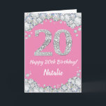Happy 20. Geburtstag Pink und Silver Glitzer Card Karte<br><div class="desc">Glückliche 20. Geburtstag Pink und Silver Glitzer Card mit personalisiertem Namen. Für weitere Anpassungen klicken Sie bitte auf die Schaltfläche "Anpassen" und verwenden Sie unser Designwerkzeug,  um diese Vorlage zu ändern.</div>