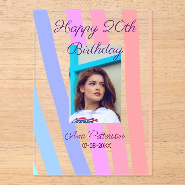 Happy 20. Geburtstag Regenbogen rustikale Boho Lin Acryleinladungen (Vorderseite)