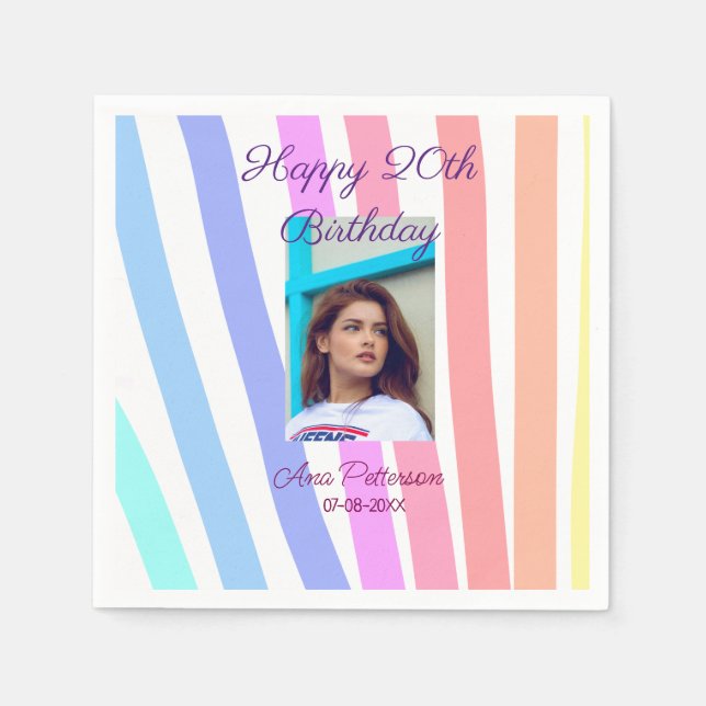 Happy 20. Geburtstag Regenbogen rustikale Boho Lin Serviette (Vorderseite)