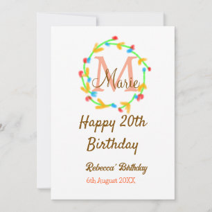 Happy 20. Geburtstag rot Name Monogramm Kranz hinz Einladung