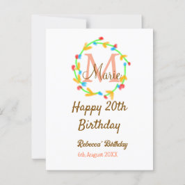 Happy 20. Geburtstag rot Name Monogramm Kranz hinz Postkarte