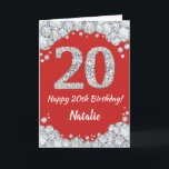 Happy 20. Geburtstagskarte Rot und Silber Glitzer  Karte<br><div class="desc">Glückliche 20. Geburtstagskarte Rot und Silber Glitzer Card mit personalisiertem Namen. Für weitere Anpassungen klicken Sie bitte auf die Schaltfläche "Anpassen" und verwenden Sie unser Designwerkzeug,  um diese Vorlage zu ändern.</div>