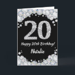 Happy 20. Geburtstagskarte Schwarz/Silber Glitzer  Karte<br><div class="desc">Glückliche 20. Geburtstagskarte Black and Silver Glitzer Card mit personalisiertem Namen. Für weitere Anpassungen klicken Sie bitte auf die Schaltfläche "Anpassen" und verwenden Sie unser Designwerkzeug,  um diese Vorlage zu ändern.</div>