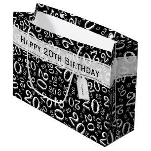 Happy 20. Random Number Pattern Schwarz/Weiß Große Geschenktüte