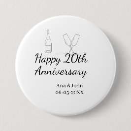 Happy 20th anniversary champagne bottle glass name button