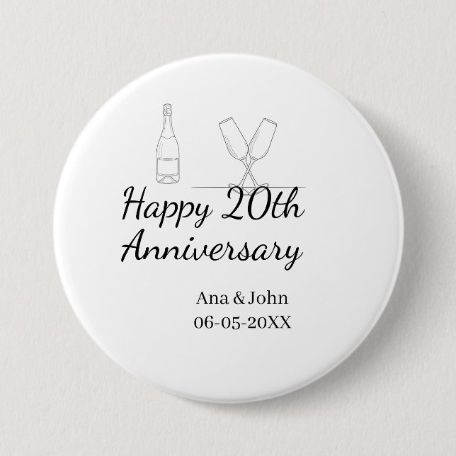 Happy 20th anniversary champagne bottle glass name button (Vorderseite)