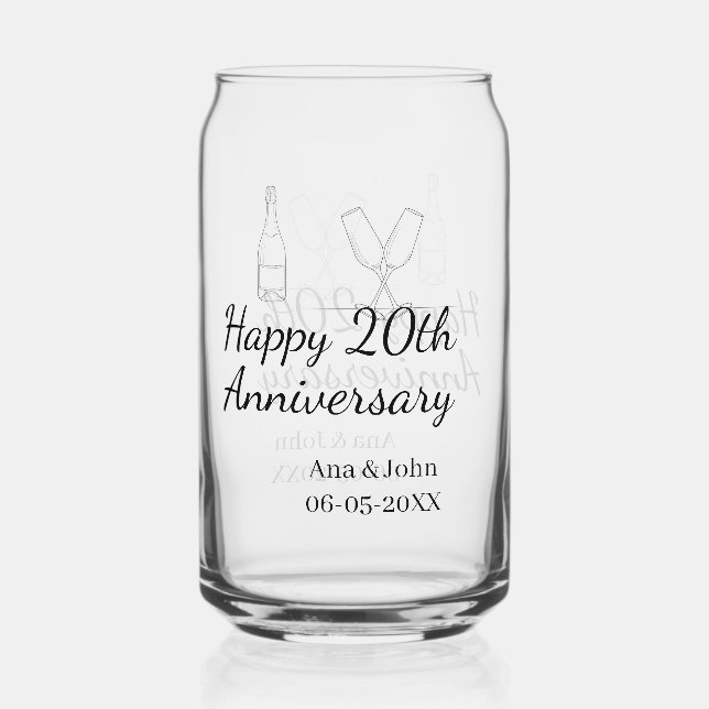 Happy 20th anniversary champagne bottle glass name dosenglas (Vorderseite)