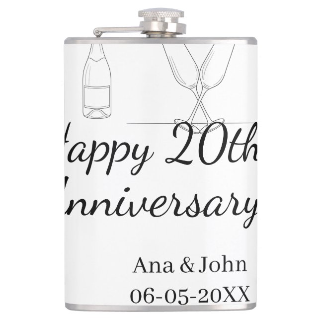 Happy 20th anniversary champagne bottle glass name flachmann (Vorderseite)