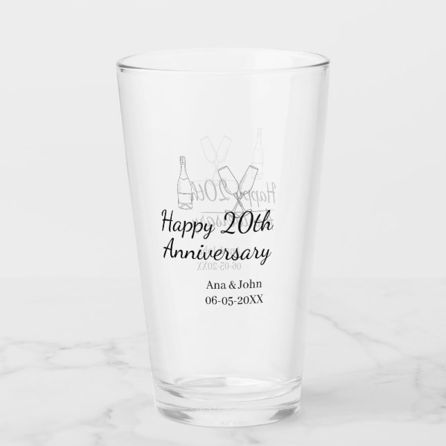 Happy 20th anniversary champagne bottle glass name glas (Vorderseite)