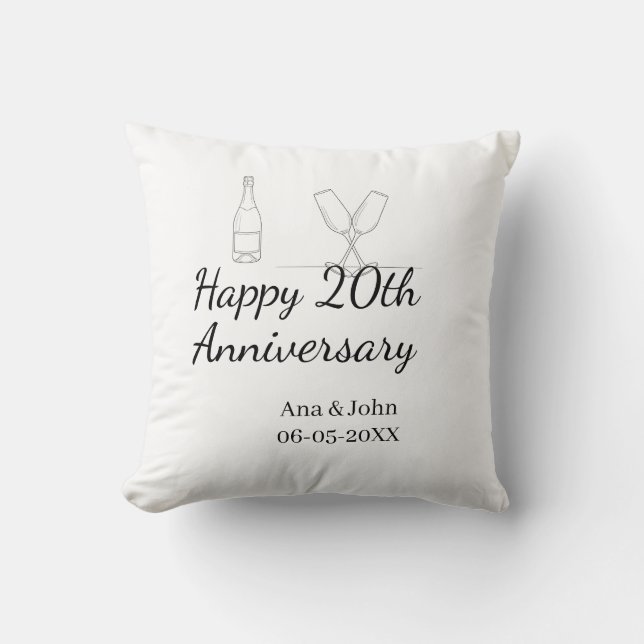 Happy 20th anniversary champagne bottle glass name kissen (Vorderseite)