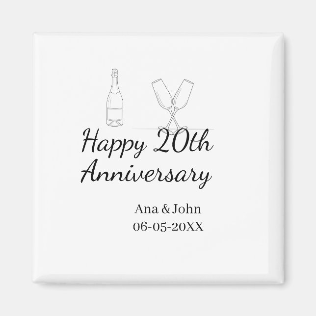Happy 20th anniversary champagne bottle glass name magnet (Vorne)