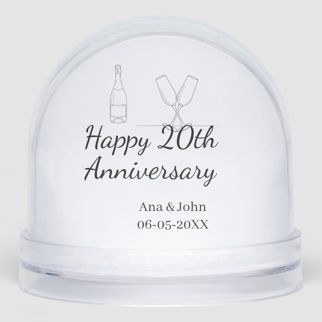 Happy 20th anniversary champagne bottle glass name schneekugeln (Vorderseite)