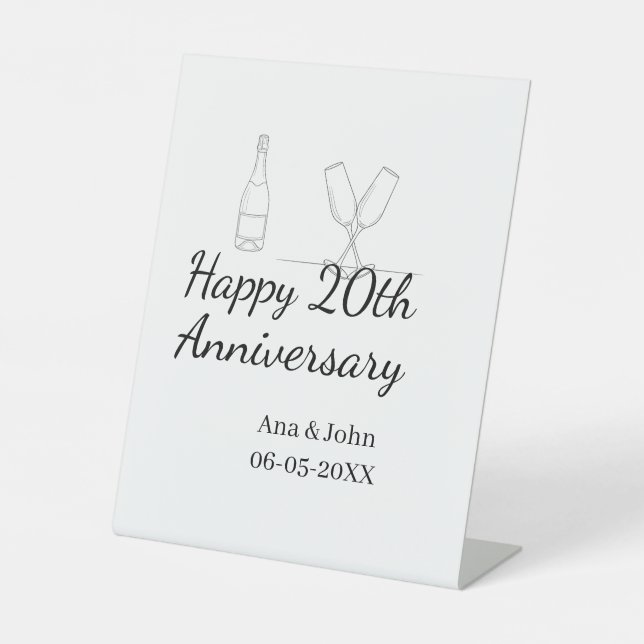 Happy 20th anniversary champagne bottle glass name sockelschild (Vorderseite)